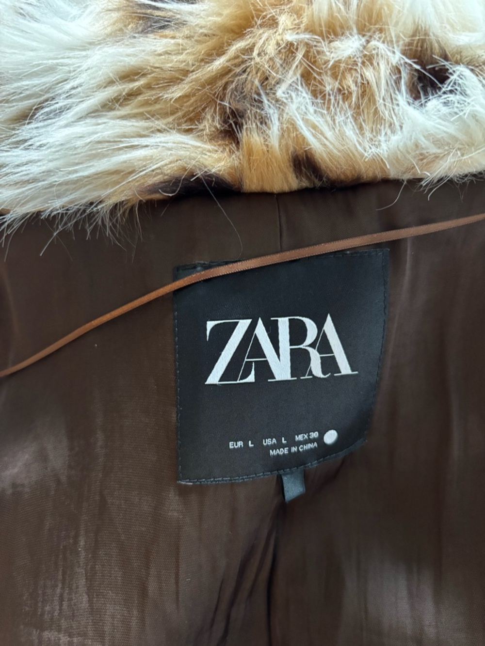 Zara Faux Fur Spotted Jacket - Cream and Brown - Picture 3 of 3